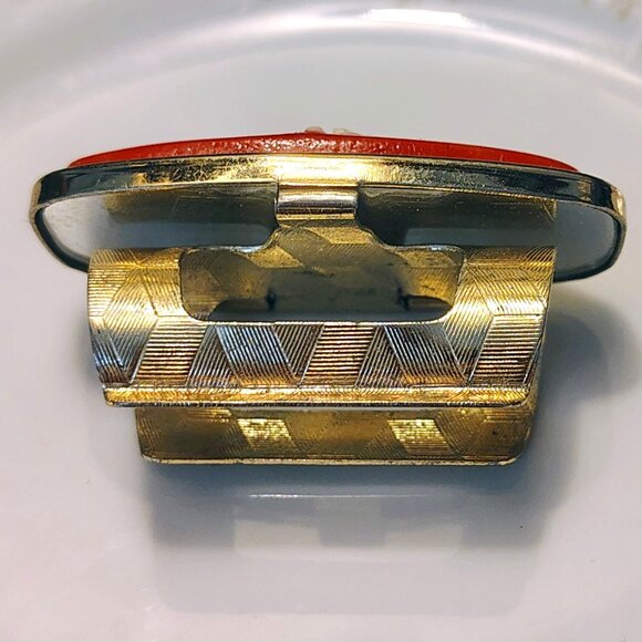 Vintage Japan Mirrored Lipstick Tube Holder Ring Cameo Carved Coral Lucite - Picture 5 of 8
